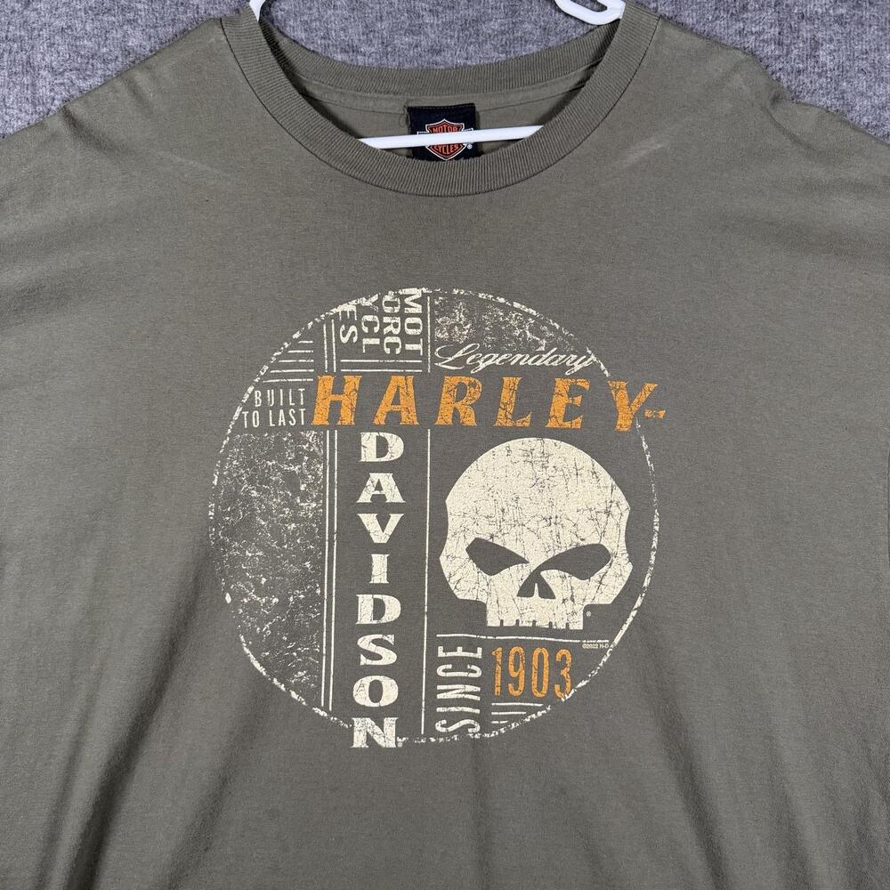 Harley-Davidson Shirt Mens 2XL Green Skull 1903 Genuine Curacao Biker Tee Exotic